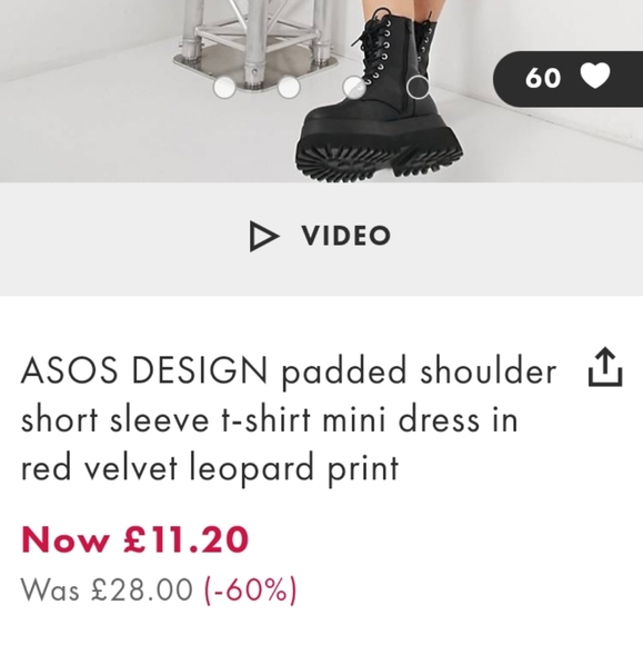 ASOS DESIGN Red Velvet Leopard Mini Easy-Wear T-Shirt Dress - NEW! - Picture 3 of 11